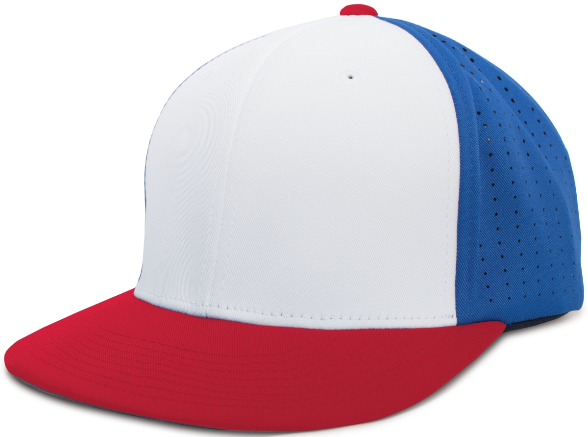 ES474.X32.L-XL Perforated F3 Performance Flexfit Cap, White, Royal & Red - Large & Extra Large