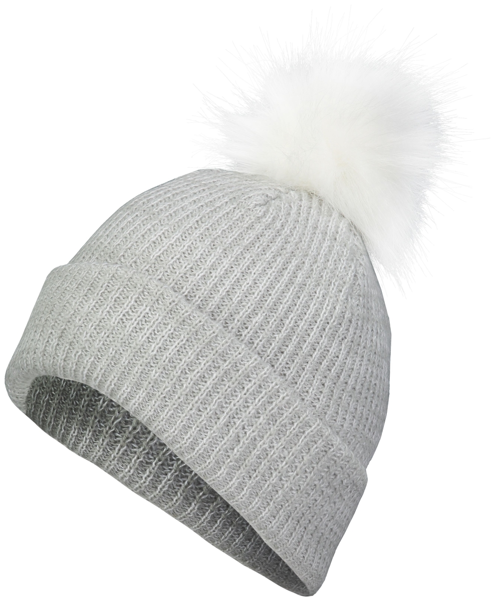 P604K.254.OS Faux Fur Pom Beanie, Silver & White - One Size