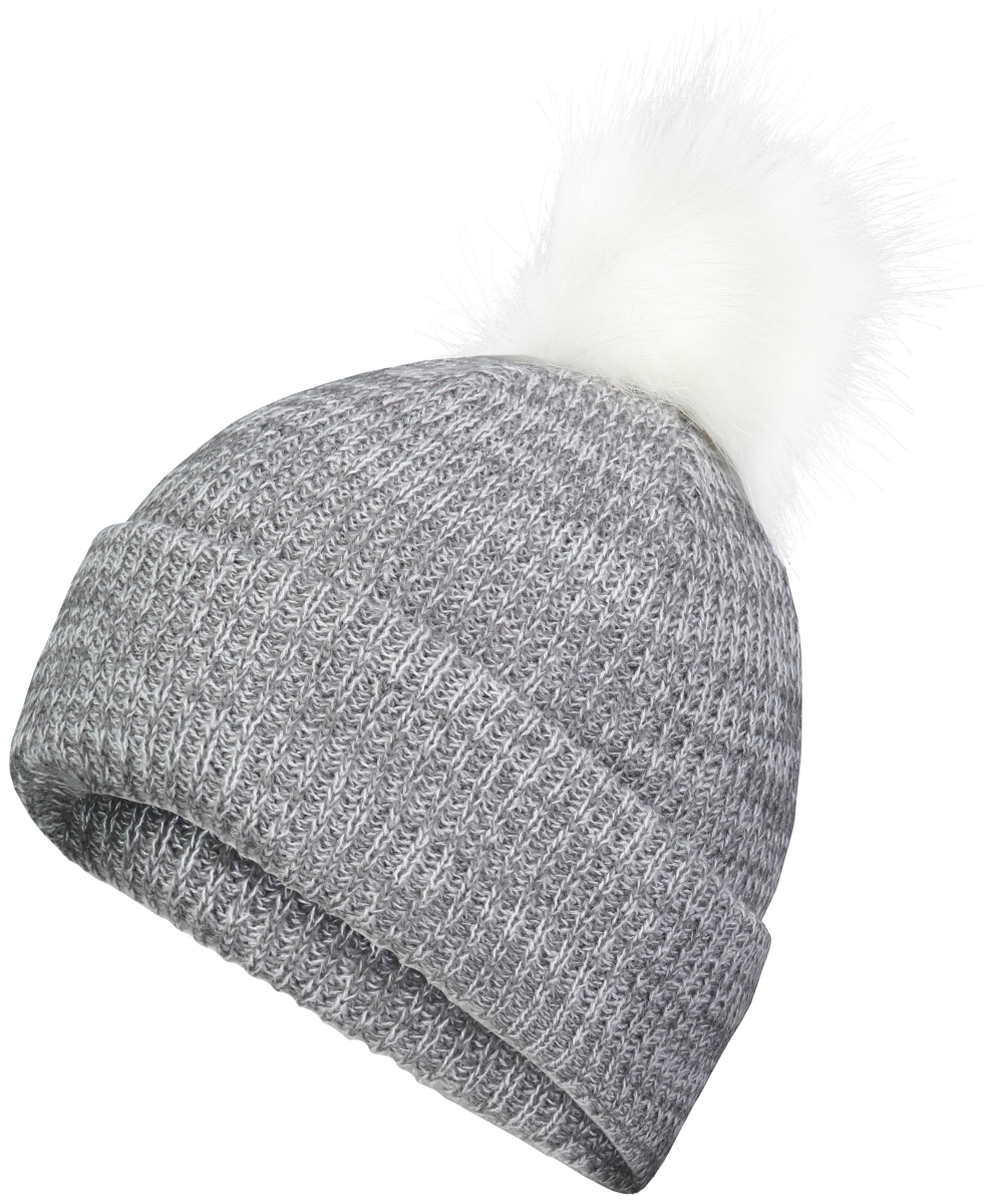 P604K.R04.OS Faux Fur Pom Beanie, Graphite & White - One Size
