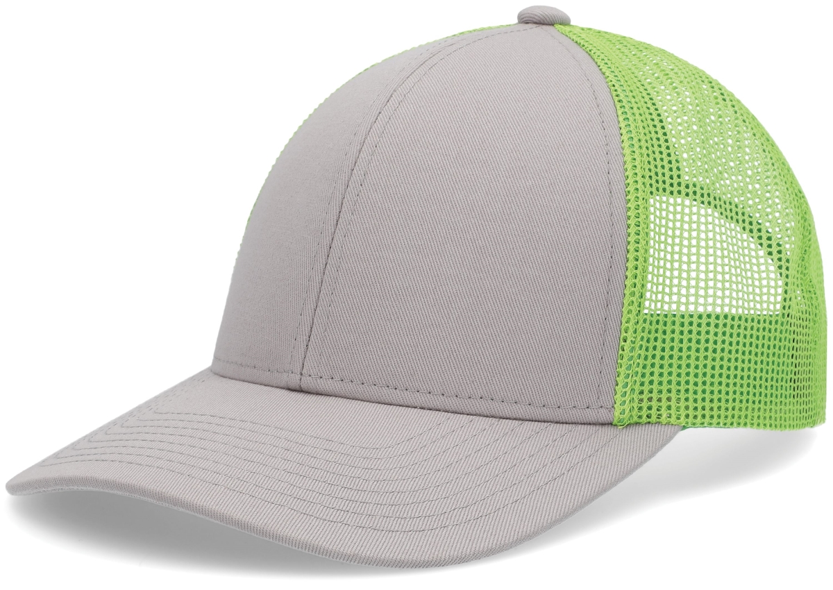P114.47T.OS Low-Pro Trucker Cap, Heather Grey & Neon Green - One Size
