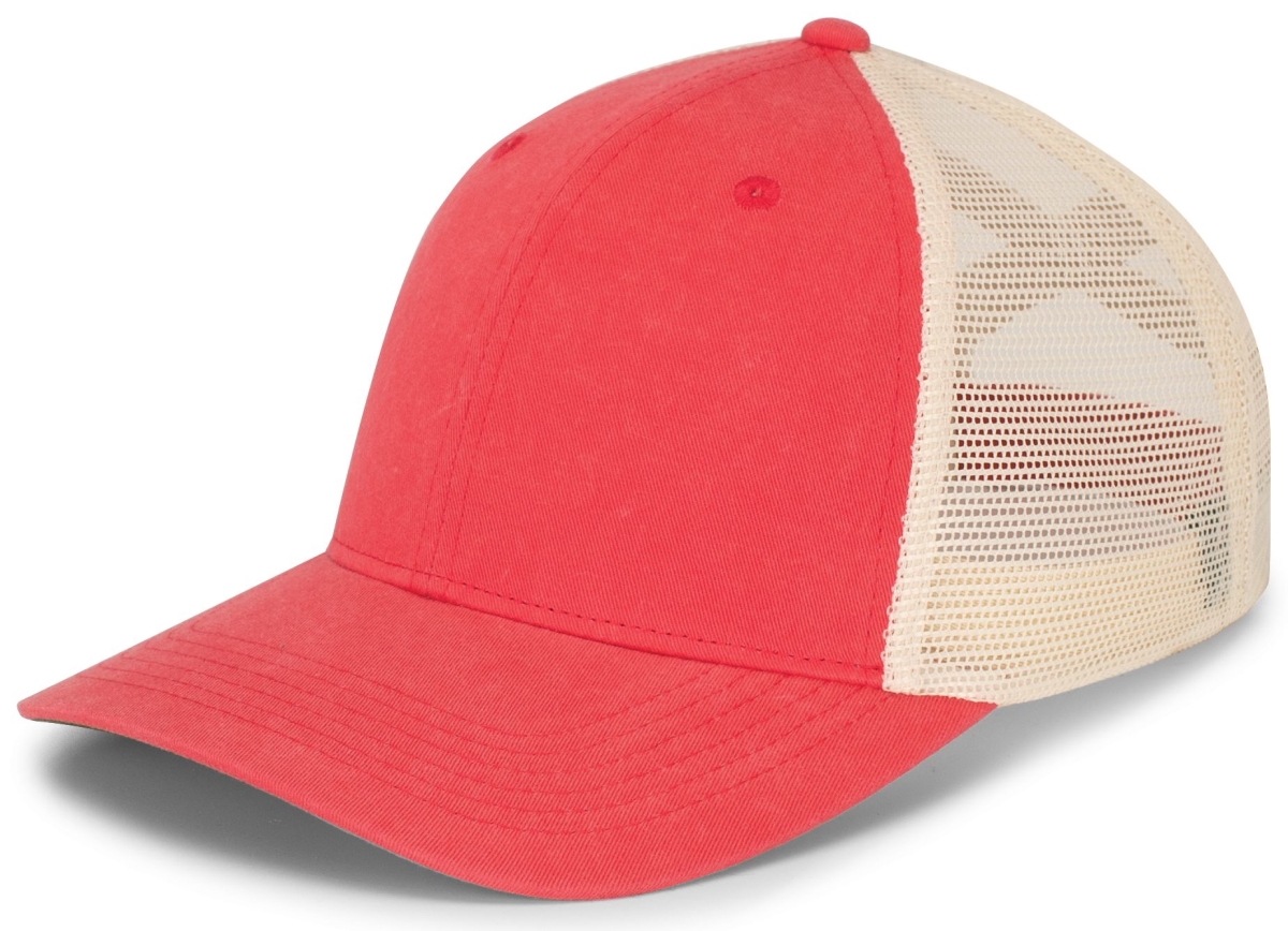 P130.81U.OS Ladies Ponytail Cap, Coral & Beige - One Size