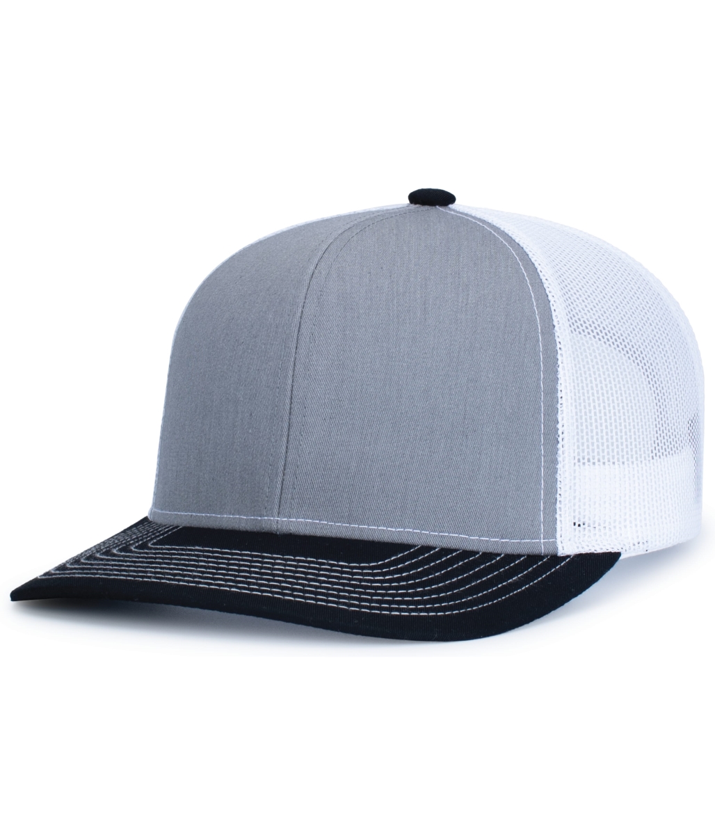 104S.365.OS Contrast Stitch Trucker Snapback Cap, Heather Grey, White & Black - One Size