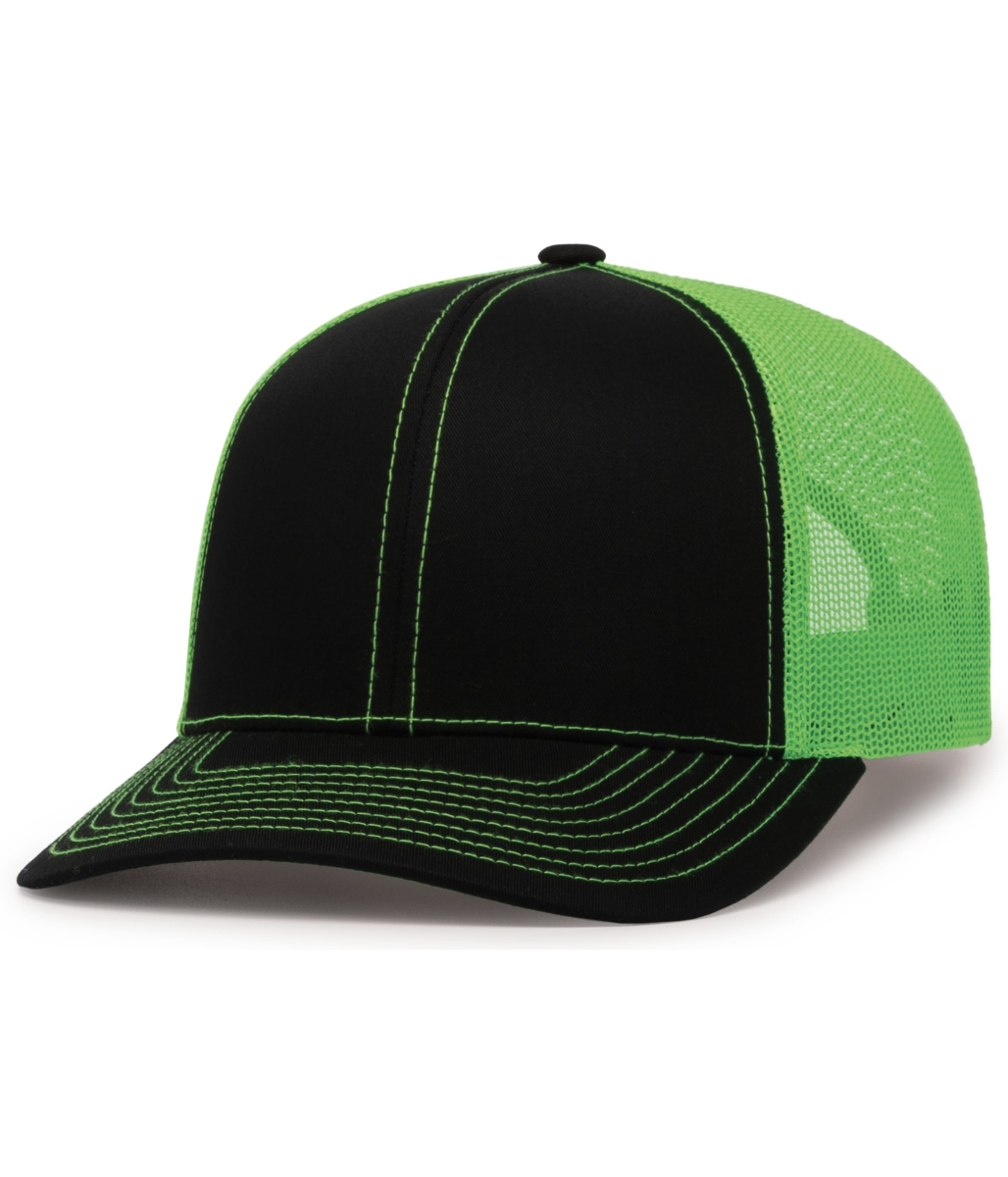 104C.92M.XL Trucker Snapback Cap, Black & Neon Green - Extra Large