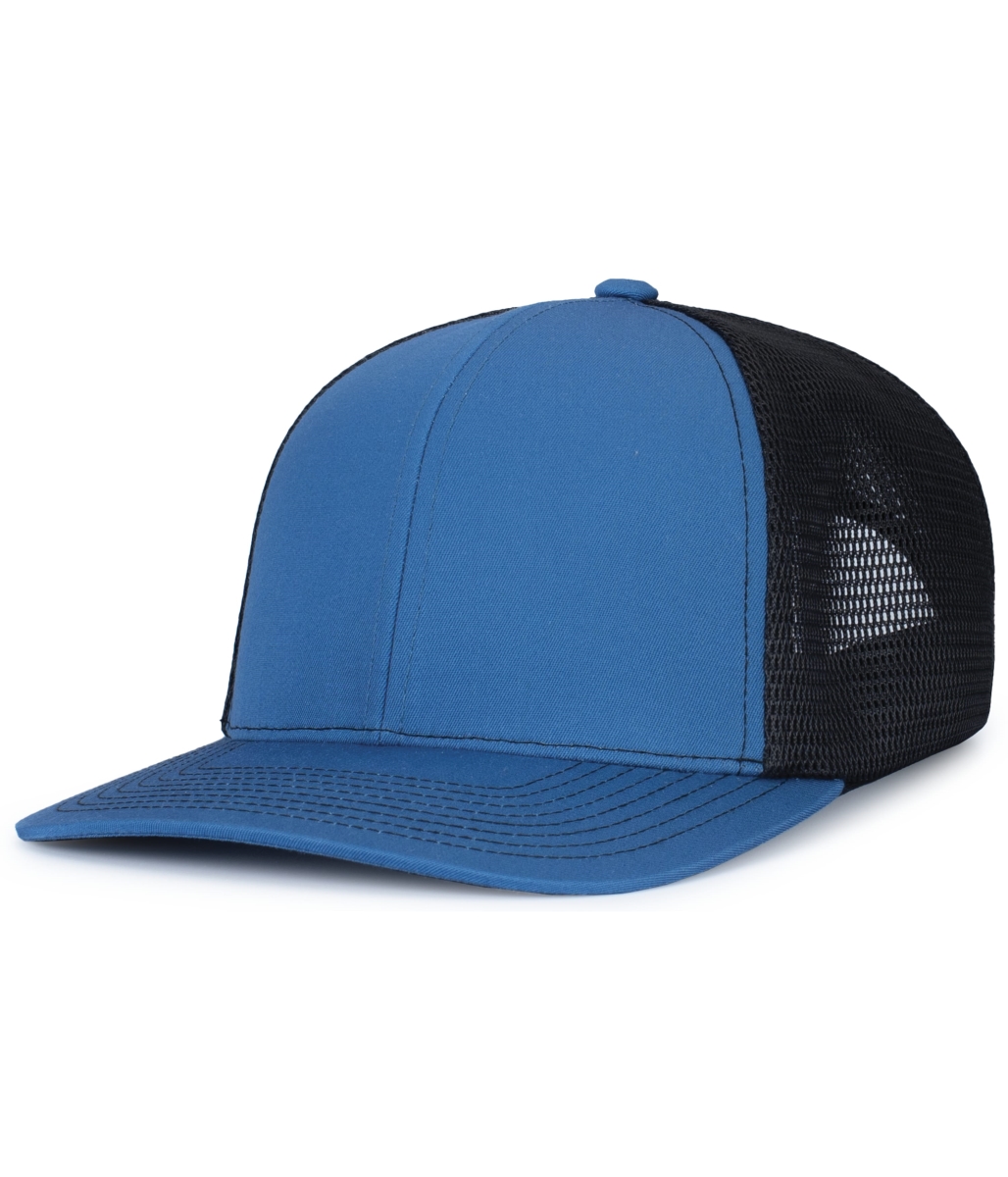 P151S.37T.OS Contrast Stitch Trucker PacFlex Snapback Cap, Ocean Blue & Light Charcoal - One Size