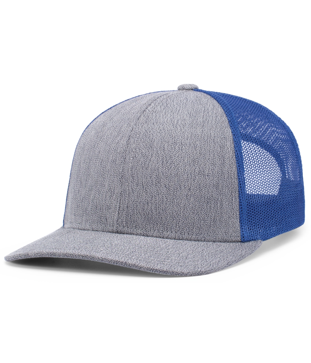 210C.093.OS Melange Heather Low-Profile Trucker Cap, Grey Heather & Royal - One Size
