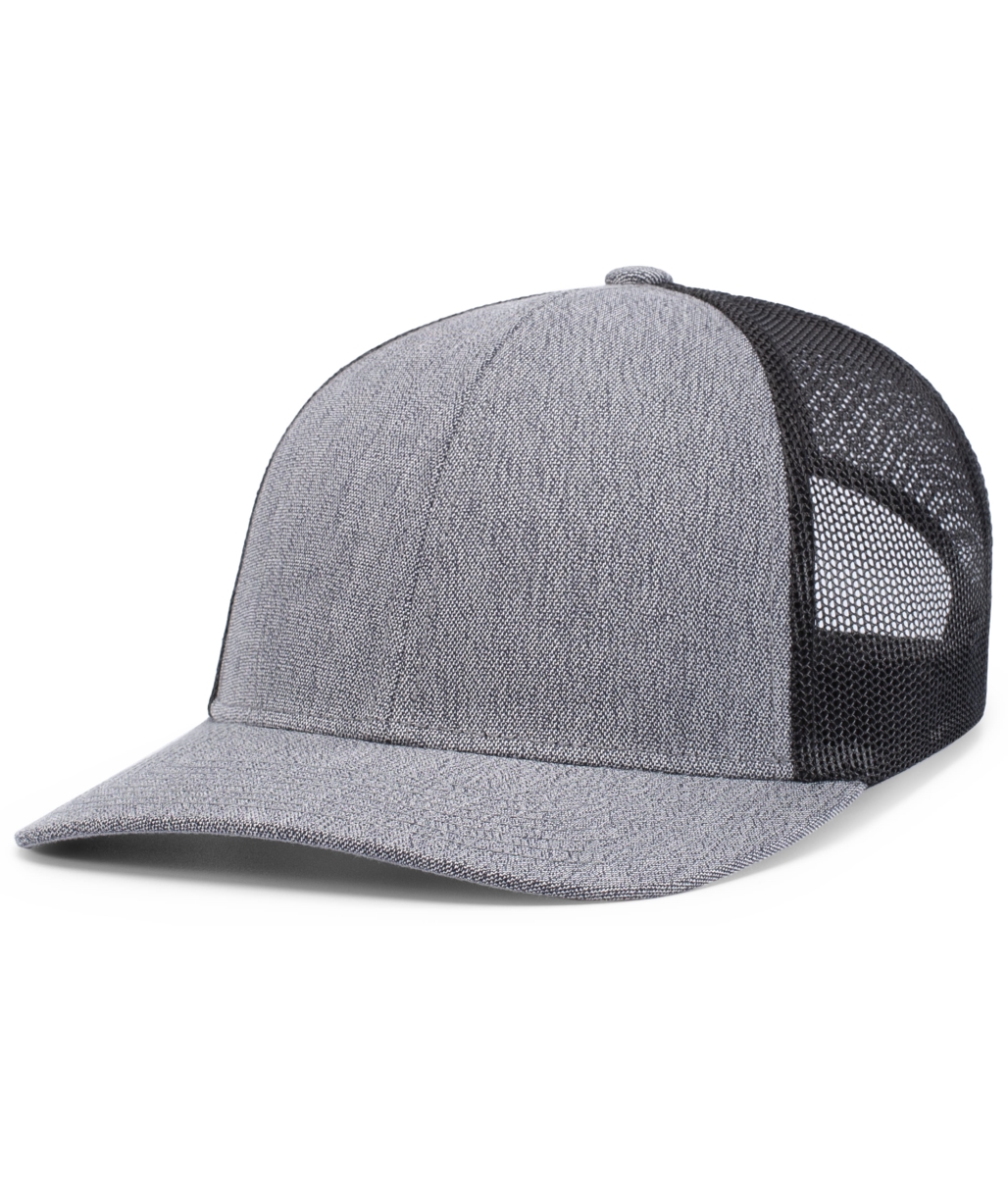 210C.80P.OS Melange Heather Low-Profile Trucker Cap, Grey Heather & Black - One Size