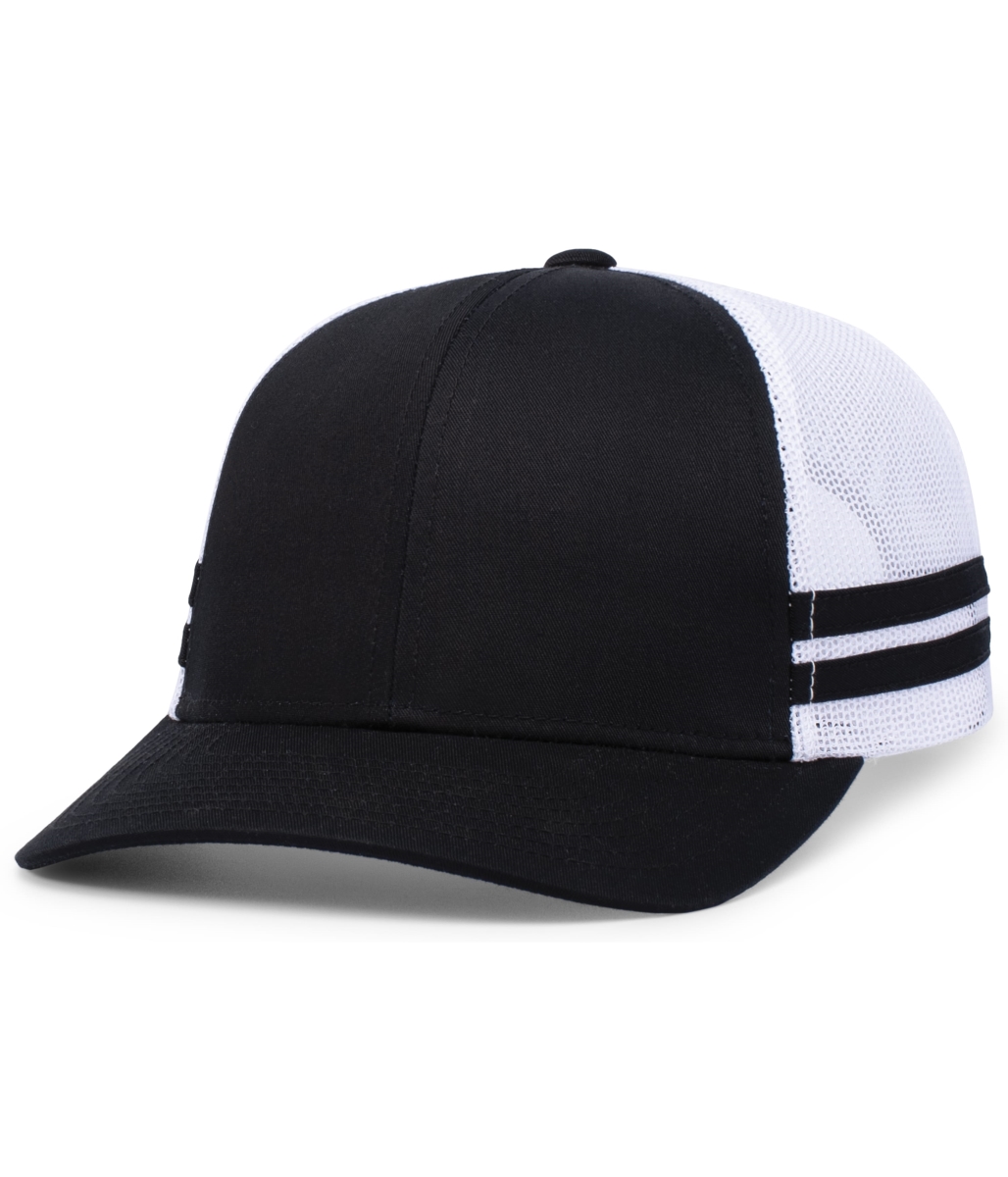 P115.419.OS Low-Profile Stripe Trucker Cap, Black & White - Black - One Size