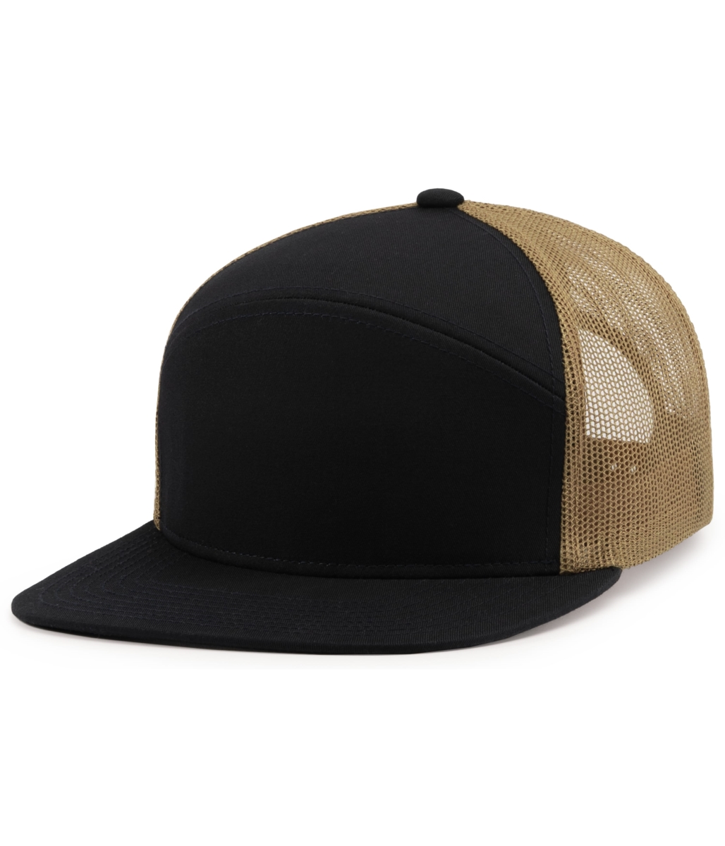 P787.883.OS 6-Panel Arch Trucker Snapback Cap, Navy & Buck - One Size