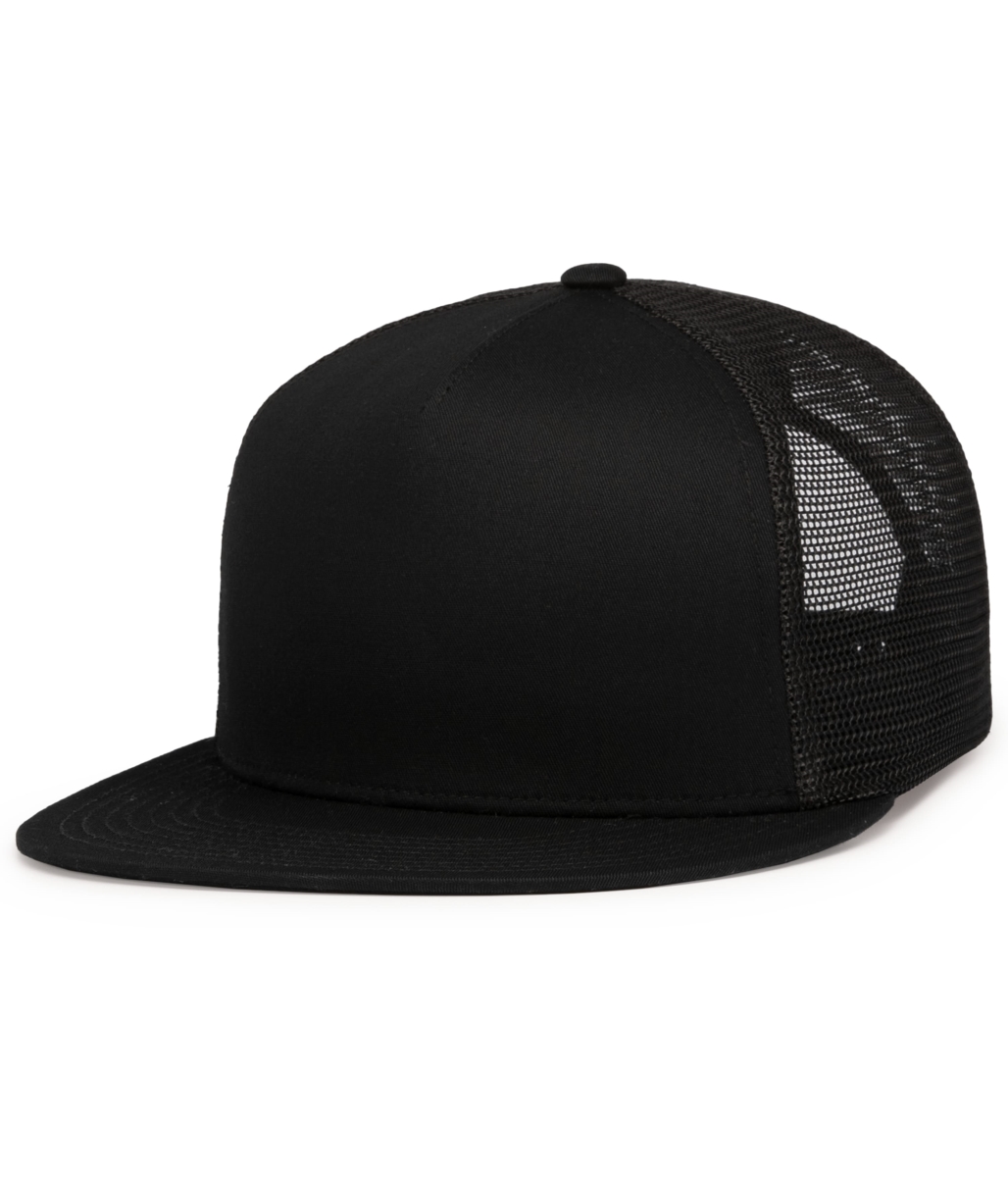 4D7.080.OS D-Series 5-Panel Trucker Snapback Cap, Black - One Size