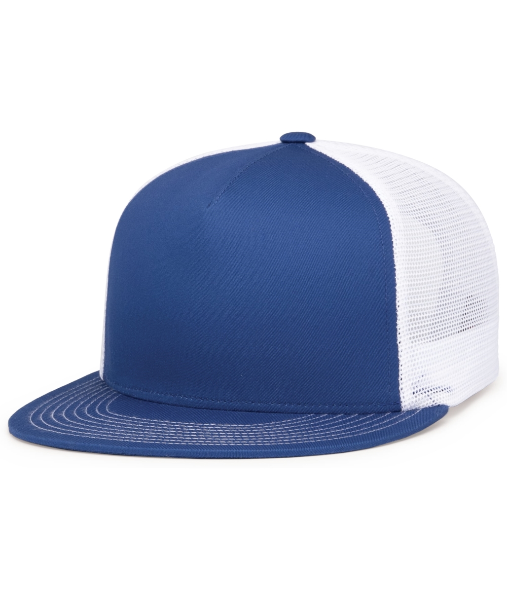 4D7.126.OS D-Series 5-Panel Trucker Snapback Cap, Royal & White - One Size