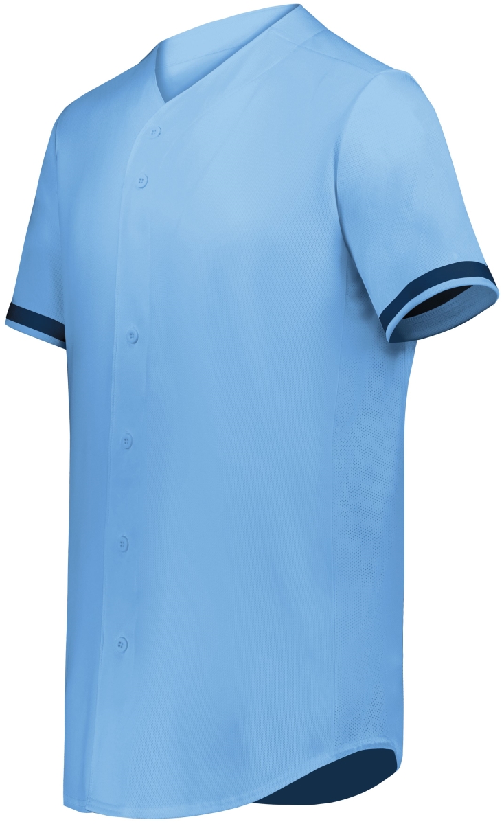 6909.294.S Cutter Plus Full Button Baseball Jersey, Columbia Blue & Navy - Small