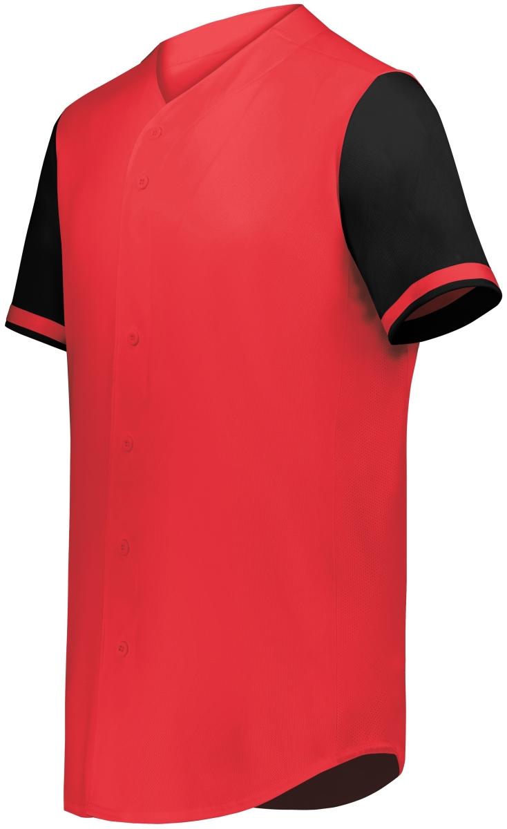 6909.406.2XL Cutter Plus Full Button Baseball Jersey, Scarlet & Black - 2XL