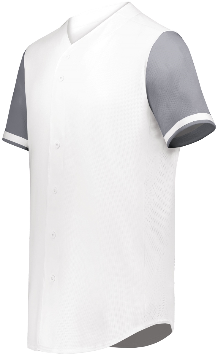 6909.751.3XL Cutter Plus Full Button Baseball Jersey, White & Graphite - 3XL