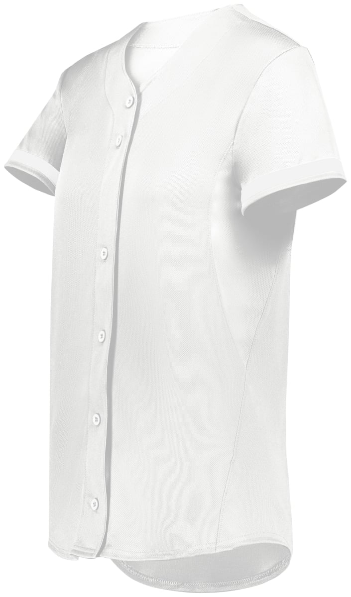 6919.005.L Ladies Cutter Plus Full Button Softball Jersey, White - Large