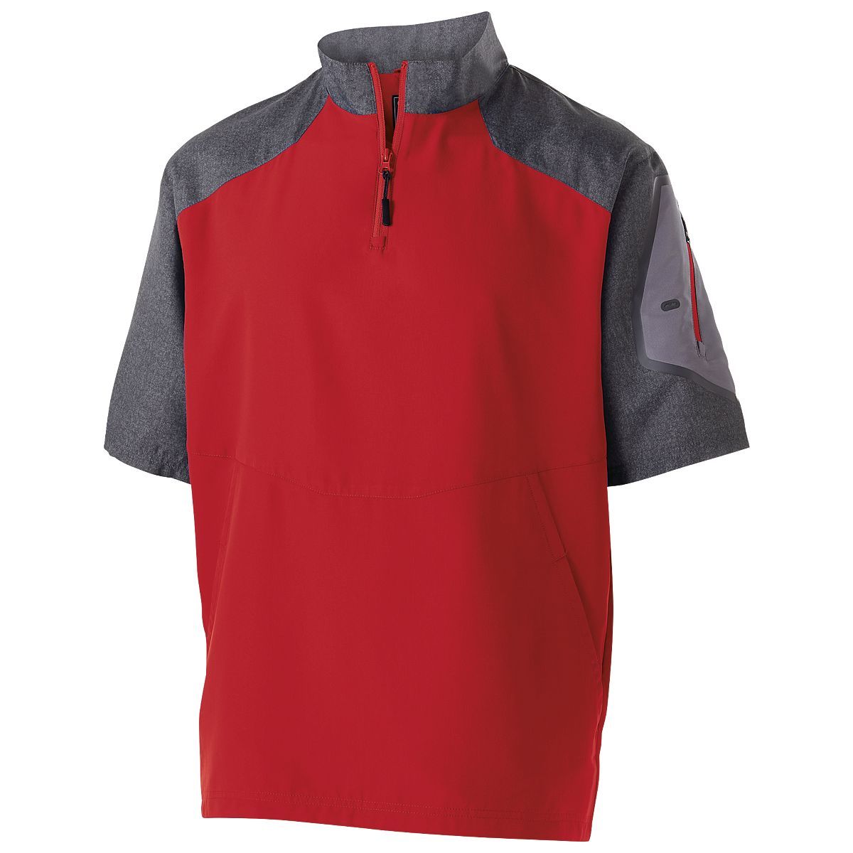 229545.H01.S Raider Short Sleeve Pullover, Carbon Print & Scarlet - Small