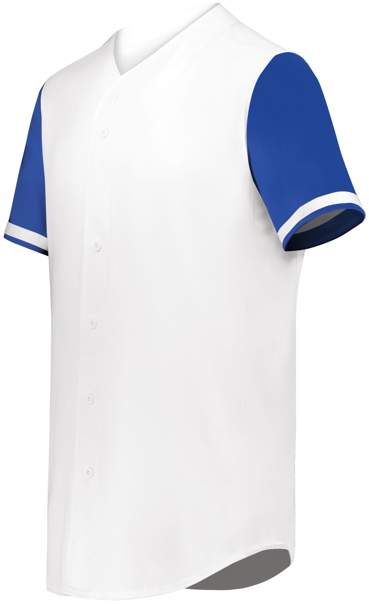 6909.220.M Cutter Plus Full Button Baseball Jersey, White & Royal - Medium