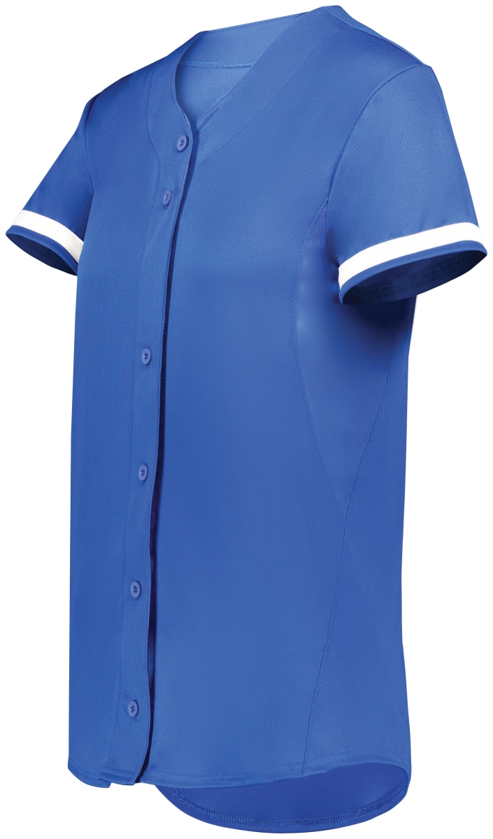 6919.280.XS Ladies Cutter Plus Full Button Softball Jersey, Royal & White - Extra Small