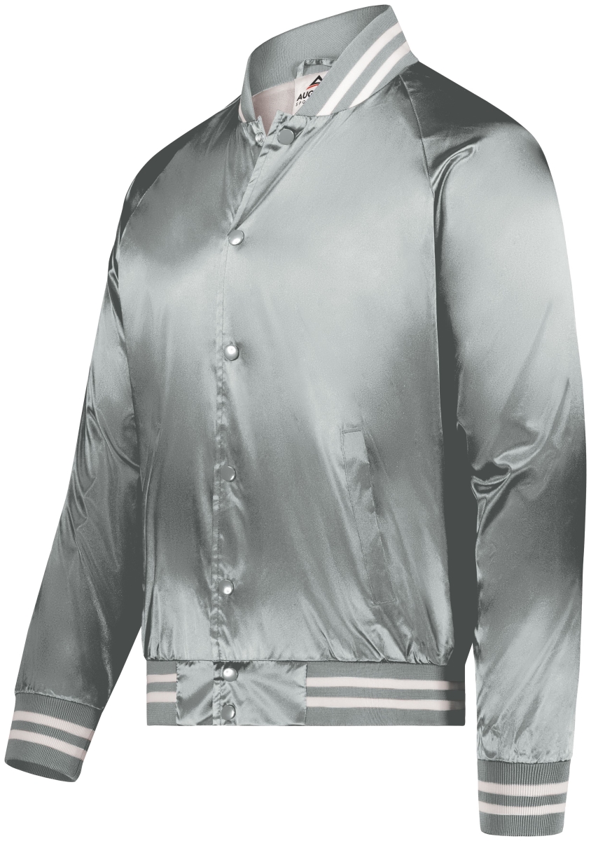 3610.260.XS Satin Baseball Jacket & Striped Trim, Metallic Silver & White - Extra Small
