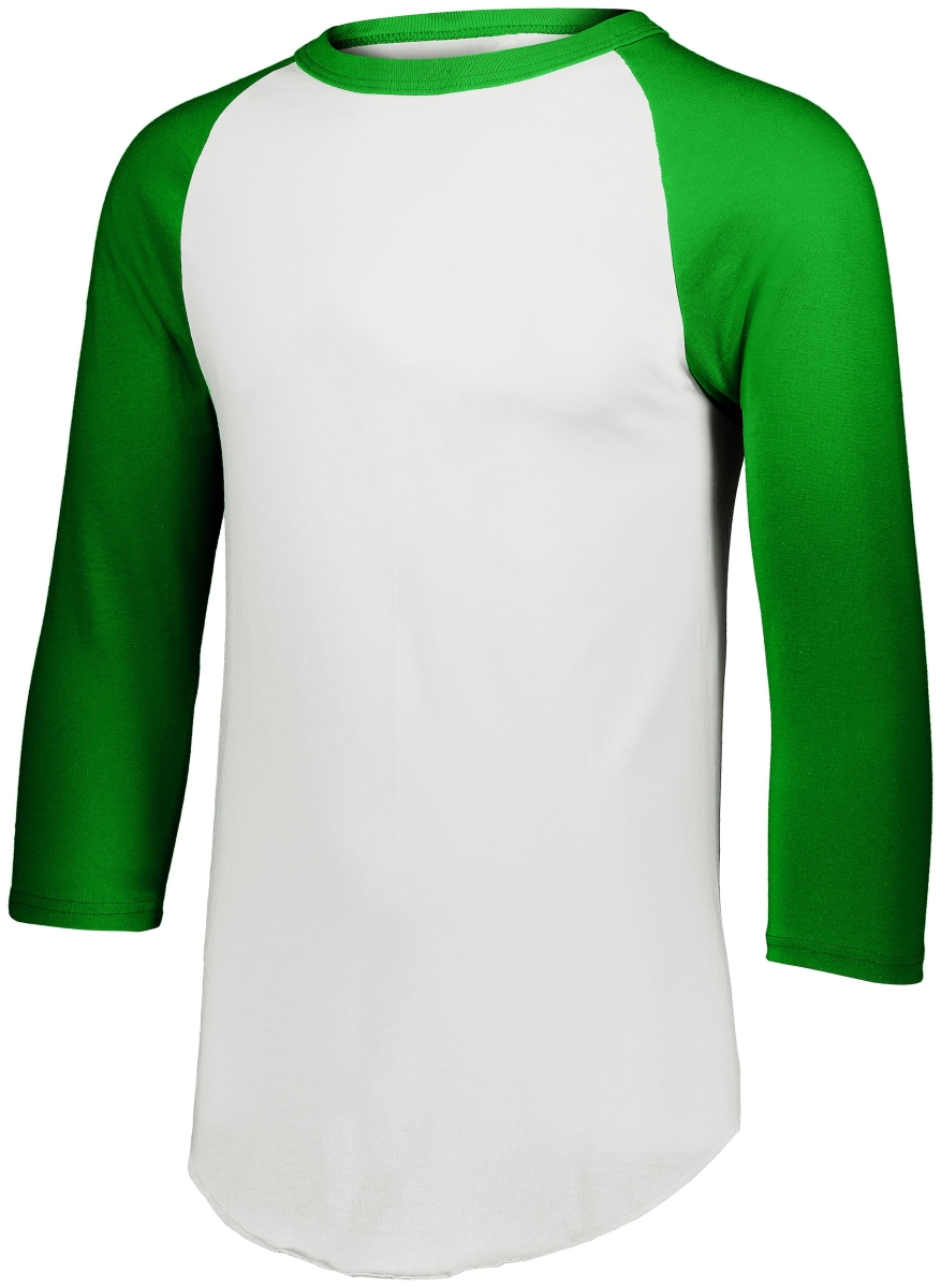 4420.222.M Baseball 3 by 4 Sleeve T-Shirt 2.0, White & Kelly - Medium