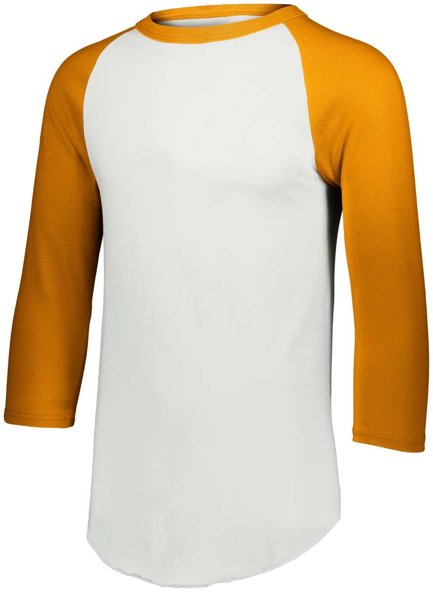 4420.228.M Baseball 3 by 4 Sleeve T-Shirt 2.0, White & Gold - Medium