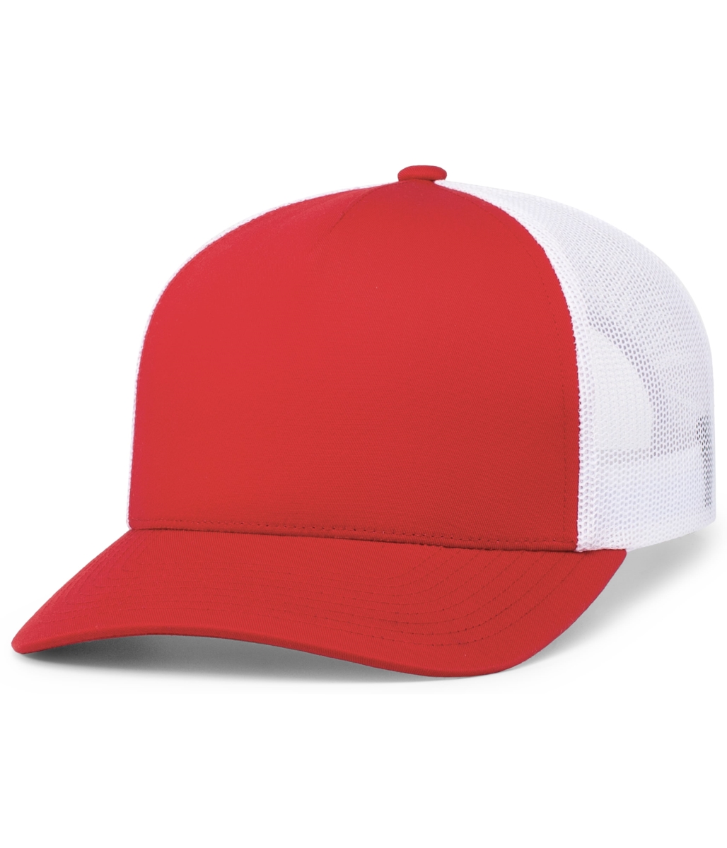 105C.125.OS 5-Panel Trucker Snapback Cap, Red & White - One Size
