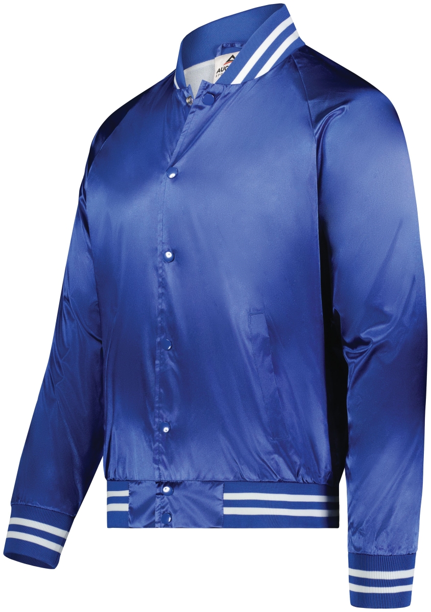 3610.280.XS Satin Baseball Jacket & Striped Trim, Royal & White - Extra Small