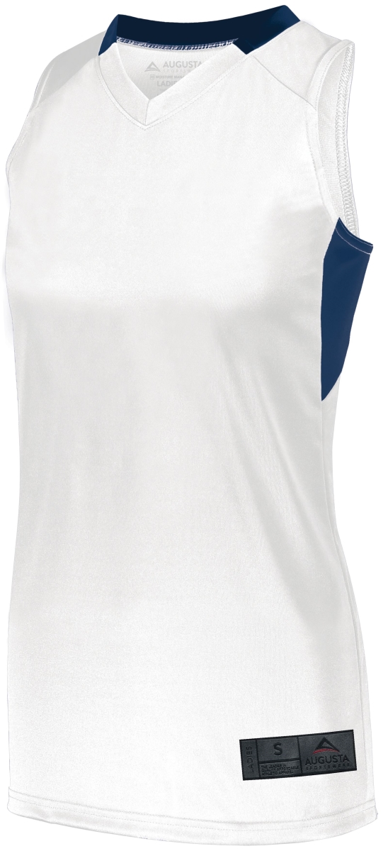 1732.221.M Ladies Step-Back Basketball Jersey, White & Navy - Medium