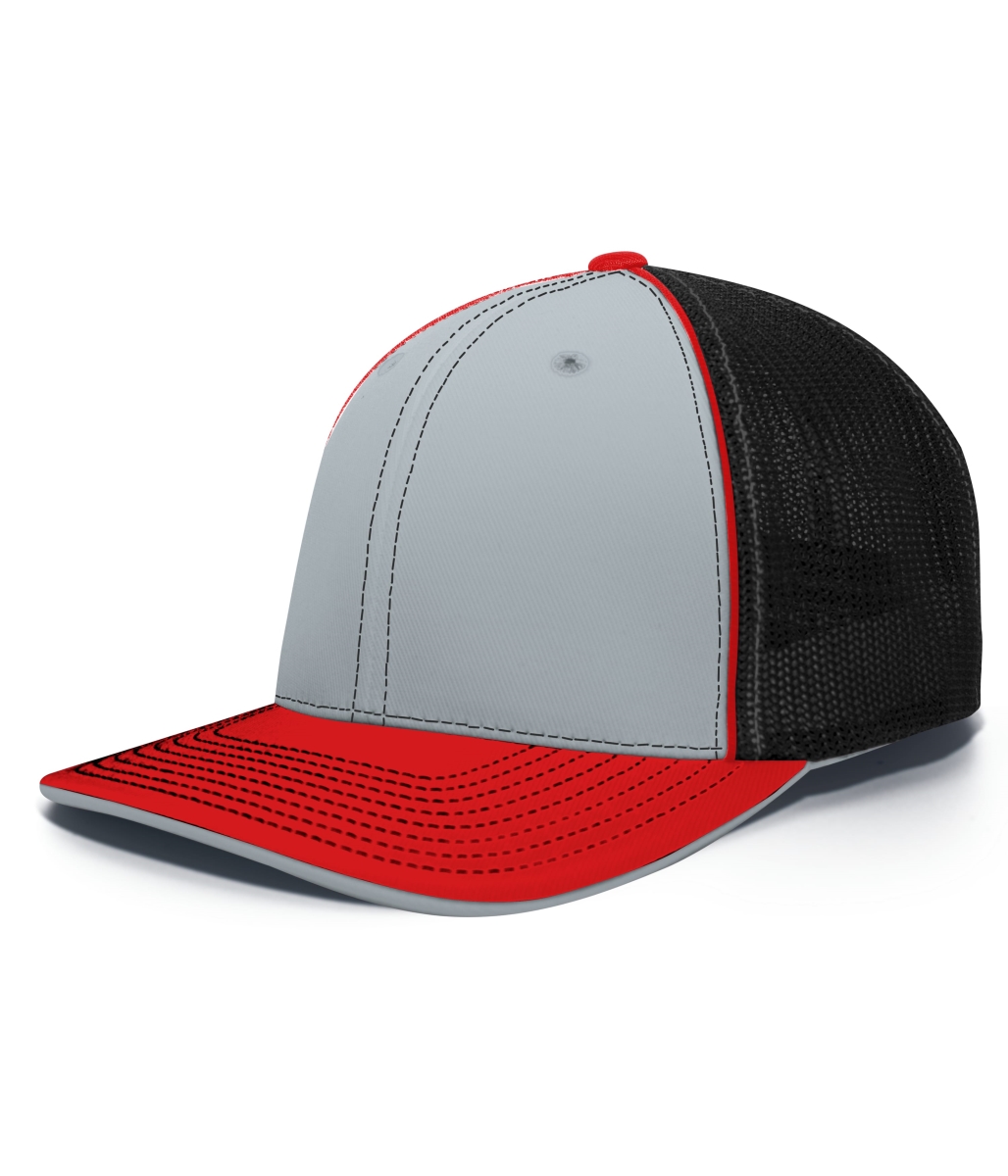 404F.L81.S-M Trucker Flexfit Cap, Silver, Black & Red - Small & Medium