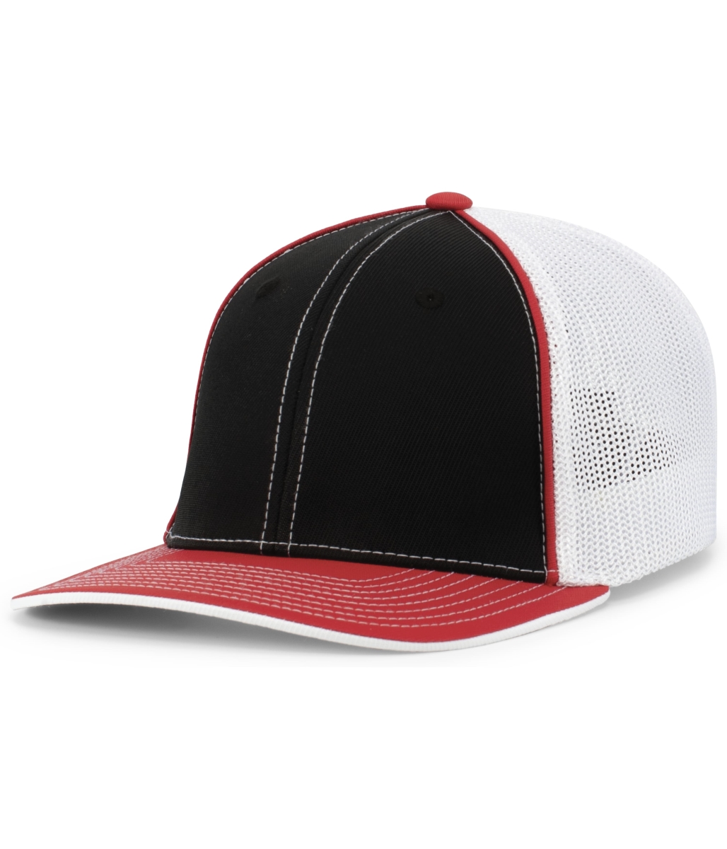 404F.127.L-XL Trucker Flexfit Cap, Black, White & Red - Large & Extra Large