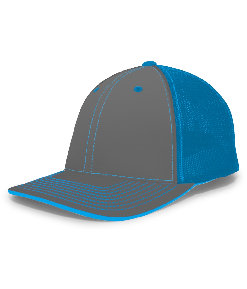 404F.23P.S-M Trucker Flexfit Cap, Graphite & Neon Blue - Small & Medium