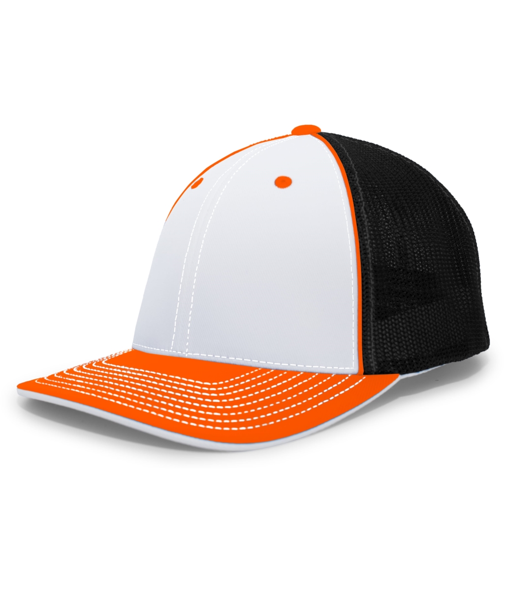 404F.T72.S-M Trucker Flexfit Cap, White, Black & Orange - Small & Medium