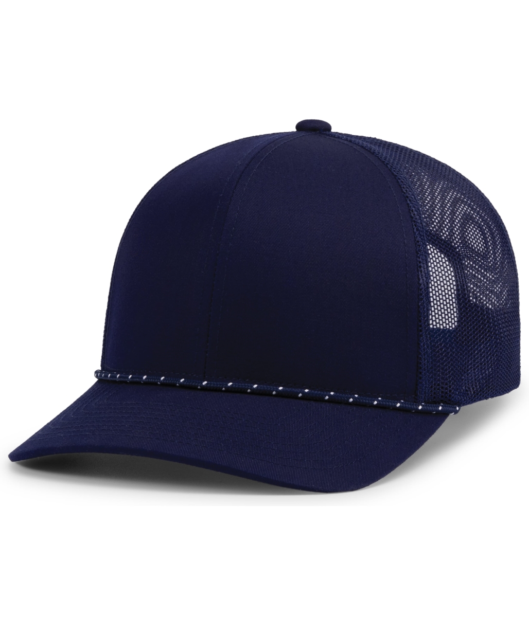 104BR.F85.OS Trucker Snapback Braid Cap, True Navy - One Size