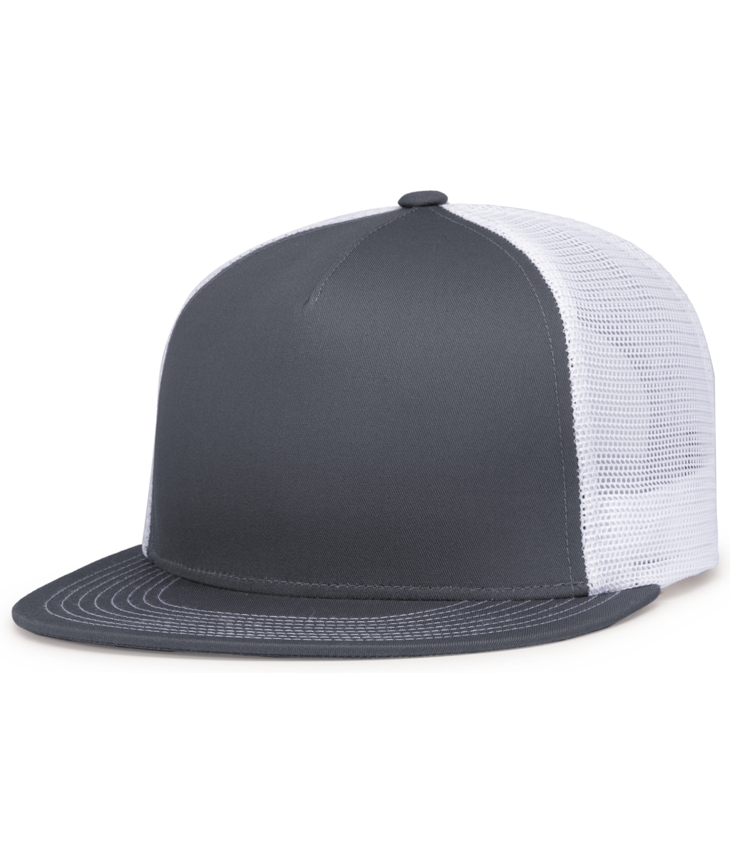 4D7.197.OS D-Series 5-Panel Trucker Snapback Cap, Graphite & White - One Size