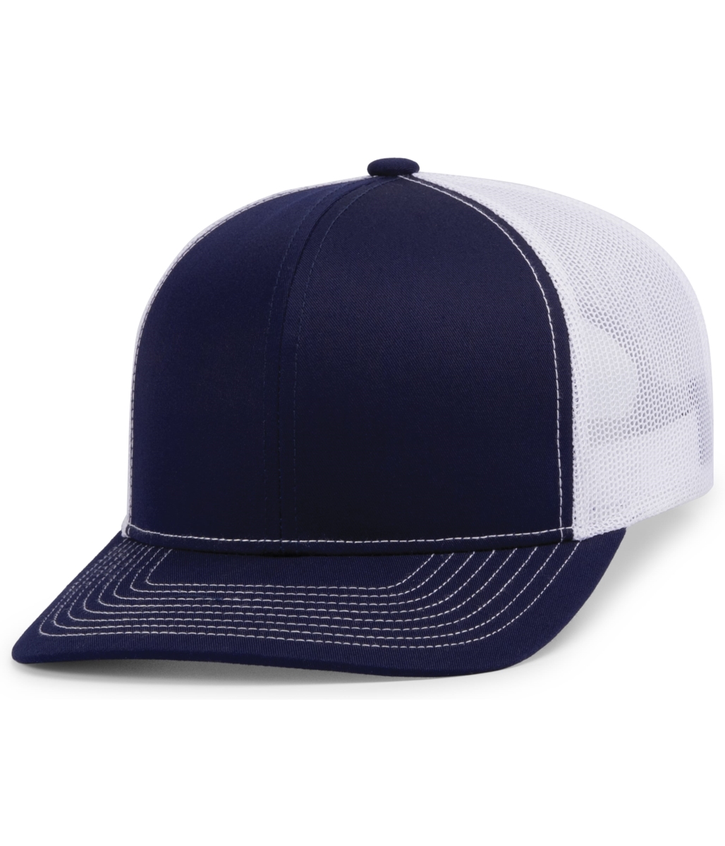 104S.01X.OS Contrast Stitch Trucker Snapback Cap, True Navy & White - True Navy - One Size
