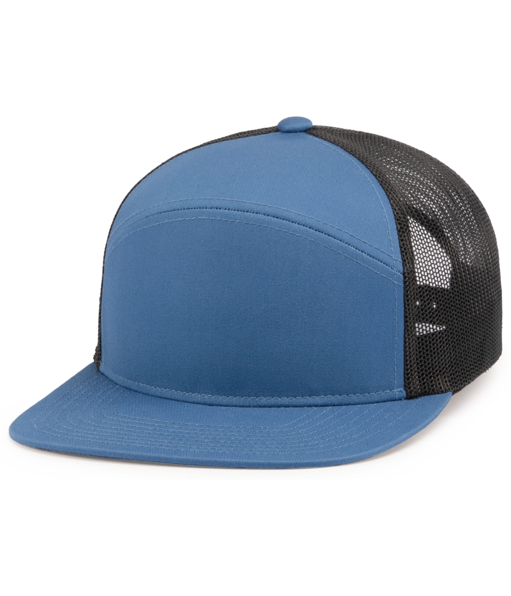 P787.37T.OS 6-Panel Arch Trucker Snapback Cap, Ocean Blue & Light Charcoal - One Size