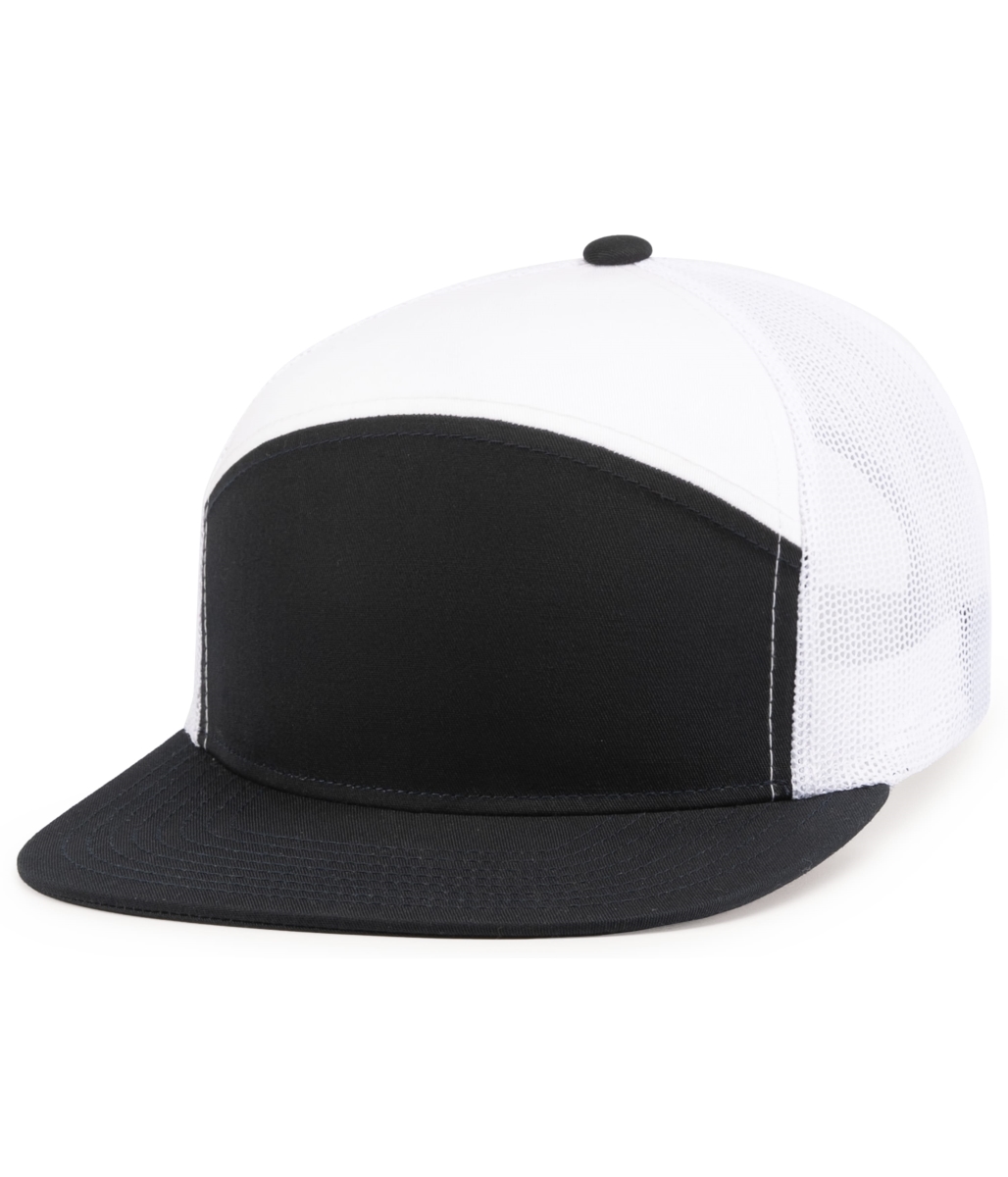 P787.122.OS 6-Panel Arch Trucker Snapback Cap, Navy & White - One Size