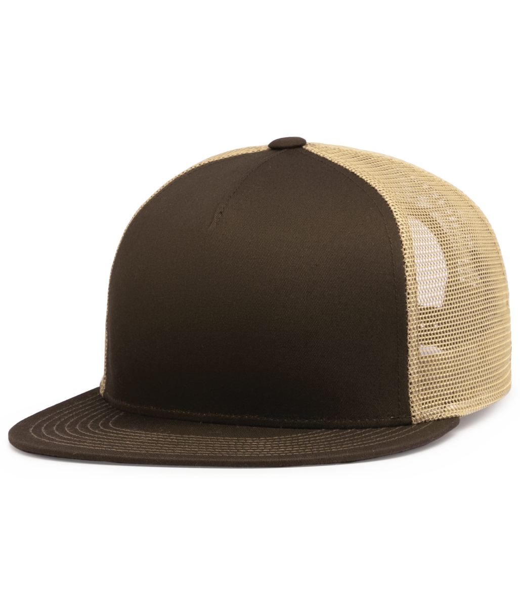 4D7.14P.OS D-Series 5-Panel Trucker Snapback Cap, Brown & Khaki - One Size