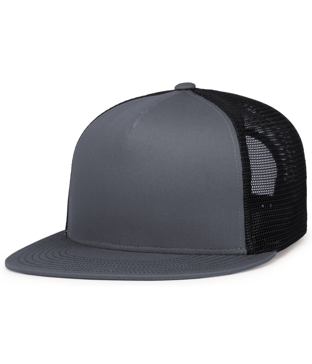 4D7.75Q.OS D-Series 5-Panel Trucker Snapback Cap, Graphite & Black - One Size