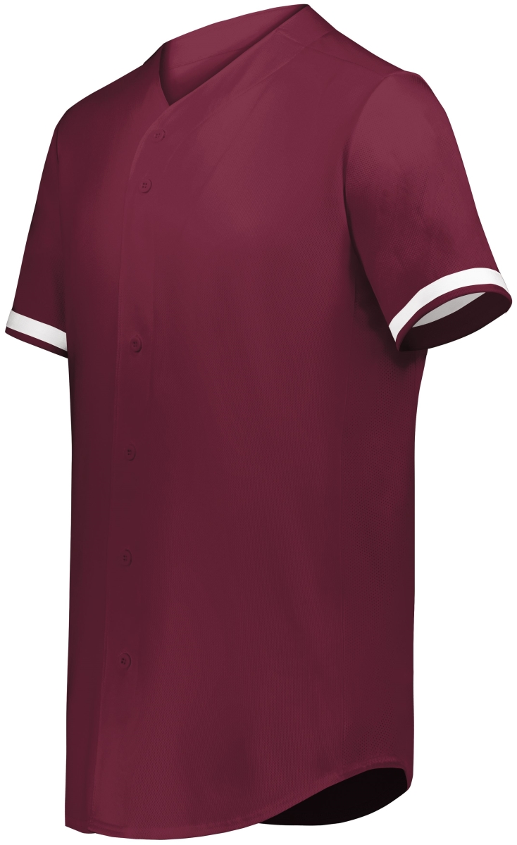 6910.380.XL Youth Cutter Plus Full Button Baseball Jersey, Maroon & White - Extra Large