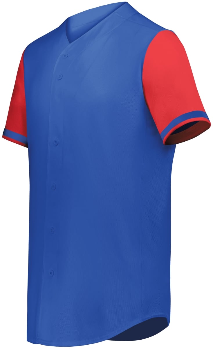 6910.W81.M Youth Cutter Plus Full Button Baseball Jersey, Royal & Scarlet - Medium