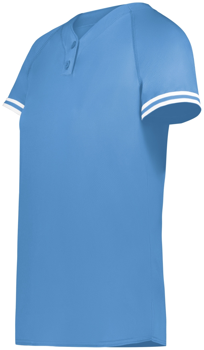 6917.293.M Ladies Cutter Plus Henley Jersey, Columbia Blue & White - Medium