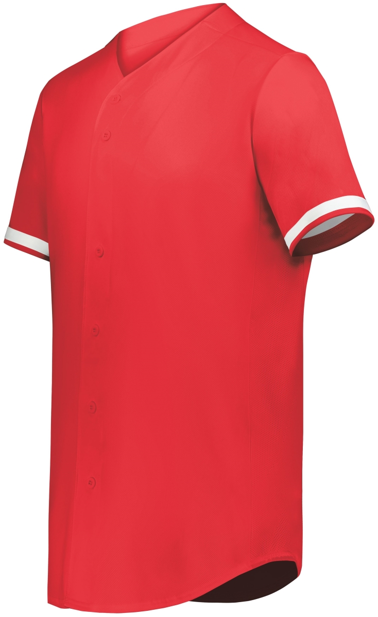 6910.408.L Youth Cutter Plus Full Button Baseball Jersey, Scarlet & White - Large