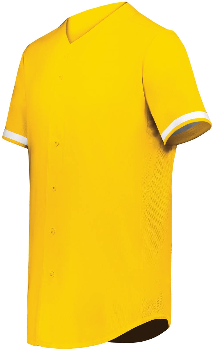 6909.245.M Cutter Plus Full Button Baseball Jersey, Gold & White - Medium