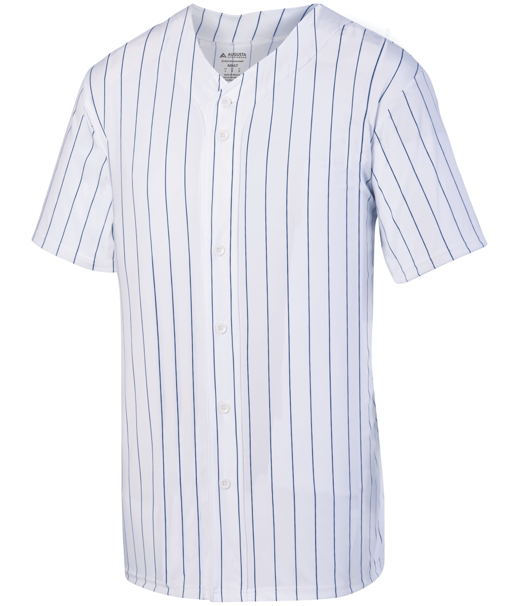 1685.221.XL Pinstripe Full-Button Jersey, White & Navy - Extra Large