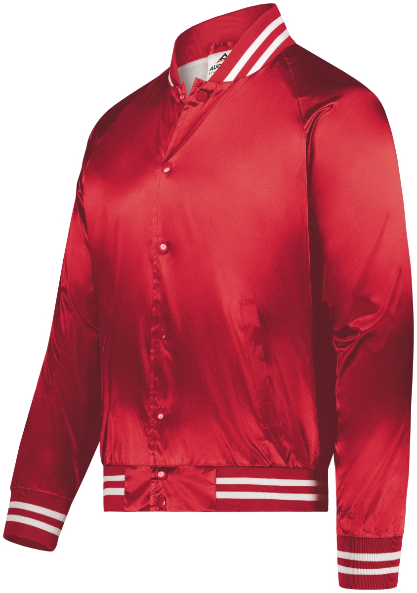 3610.400.XS Satin Baseball Jacket & Striped Trim, Red & White - Extra Small