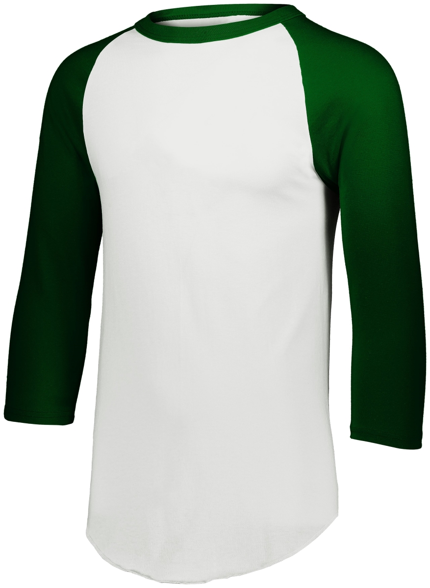 4420.232.M Baseball 3 by 4 Sleeve T-Shirt 2.0, White & Dark Green - Medium