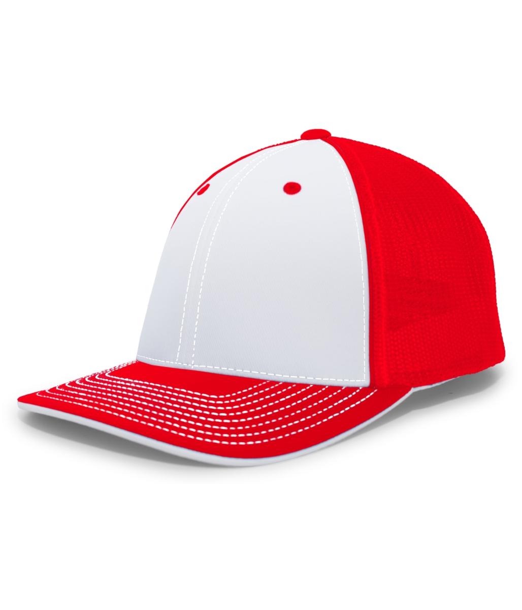404F.35Q.S-M Trucker Flexfit Cap, White & Red - Small & Medium