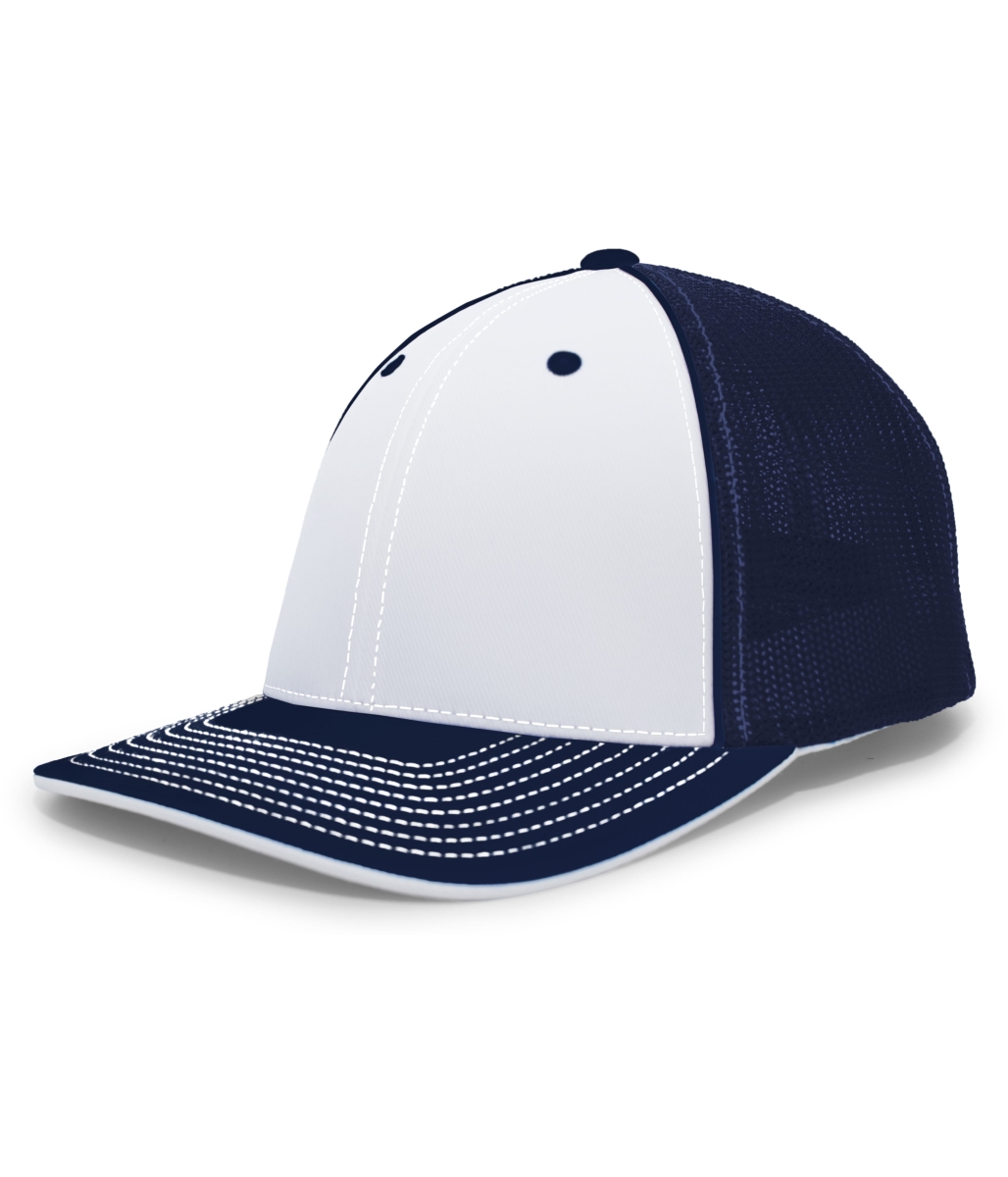 404F.R57.S-M Trucker Flexfit Cap, White & Navy - Small & Medium