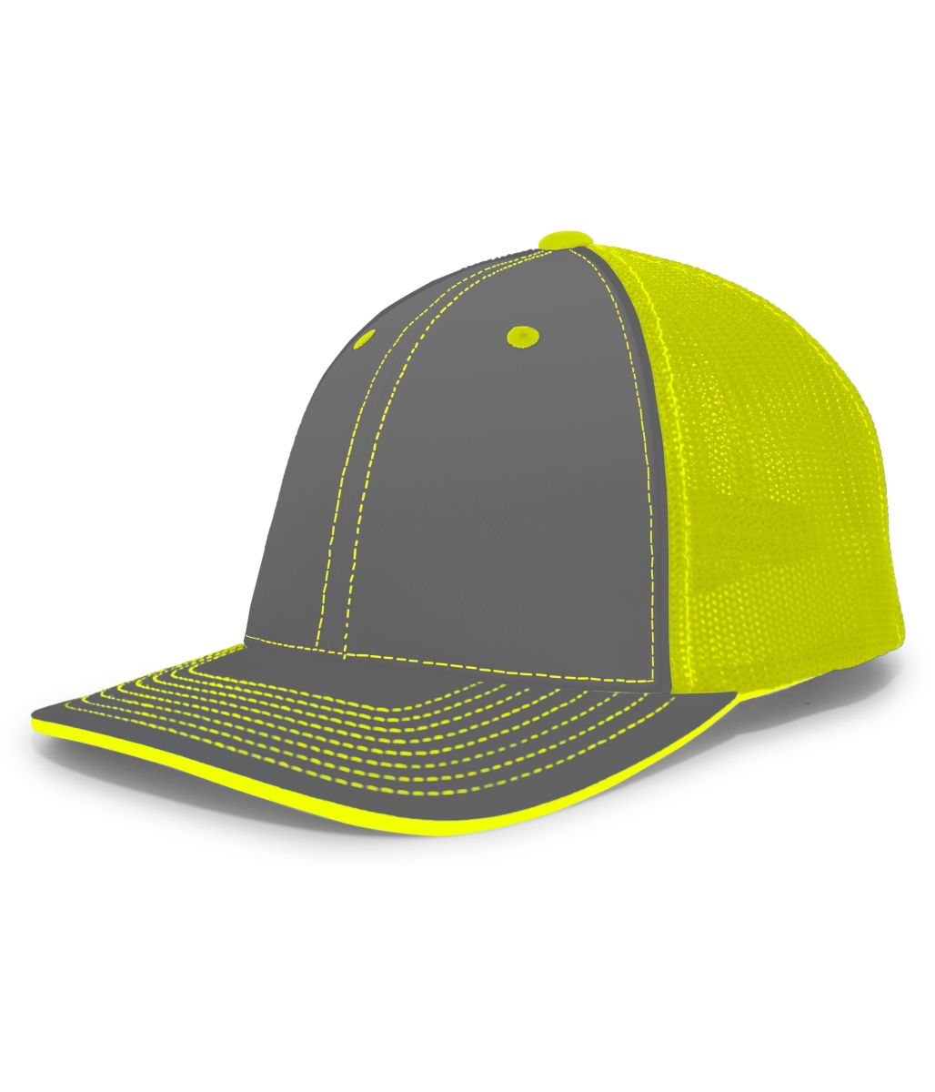 404F.25P.S-M Trucker Flexfit Cap, Graphite & Neon Yellow - Small & Medium