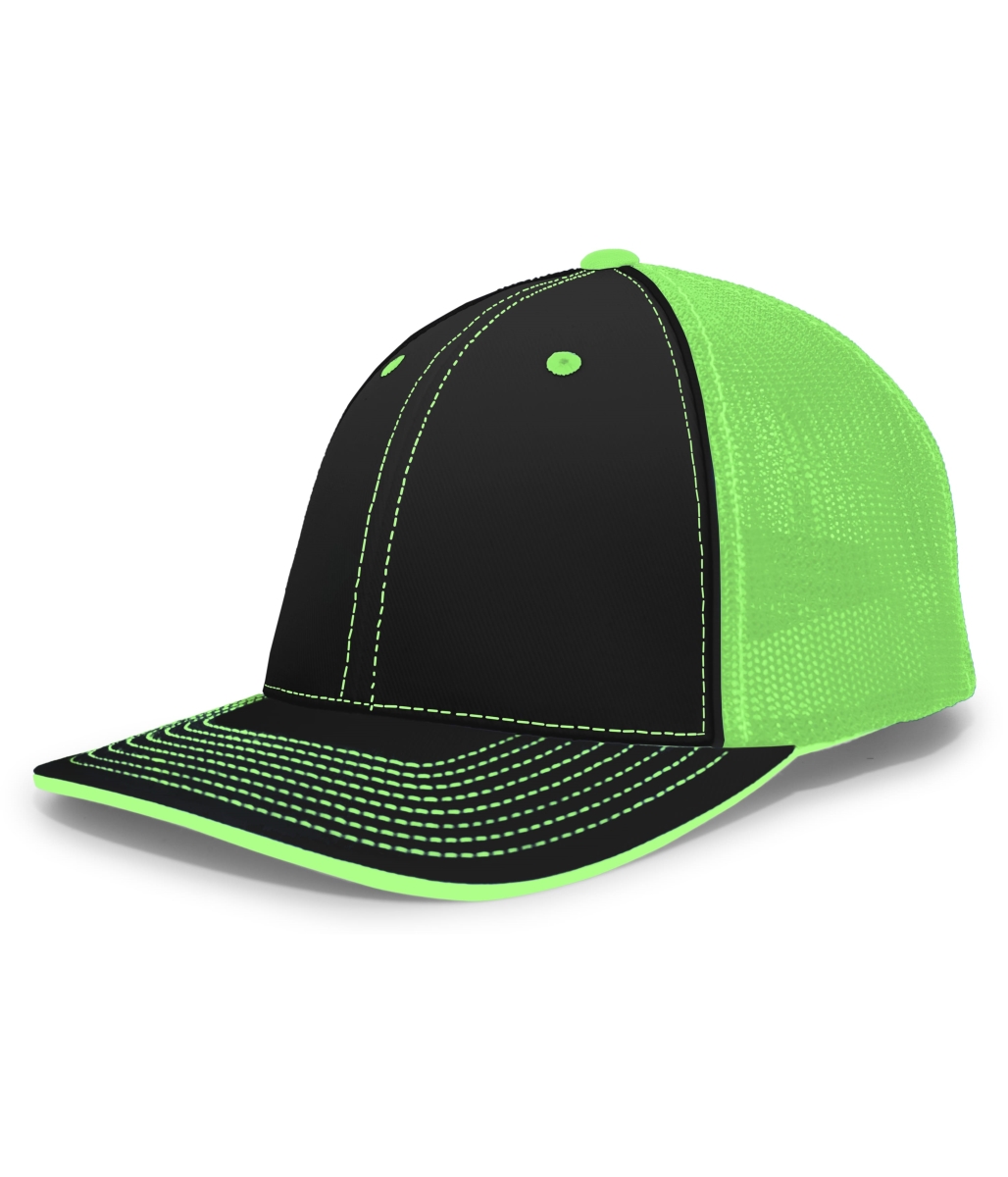 404F.92M.XS Trucker Flexfit Cap, Black & Neon Green - Extra Small
